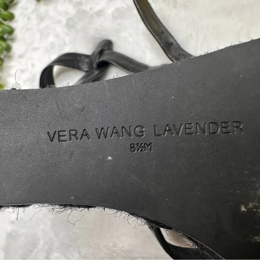 Vera Wang Lavender Leather Jute Criss Cross Espadrille Style Wedges in Black 8.5